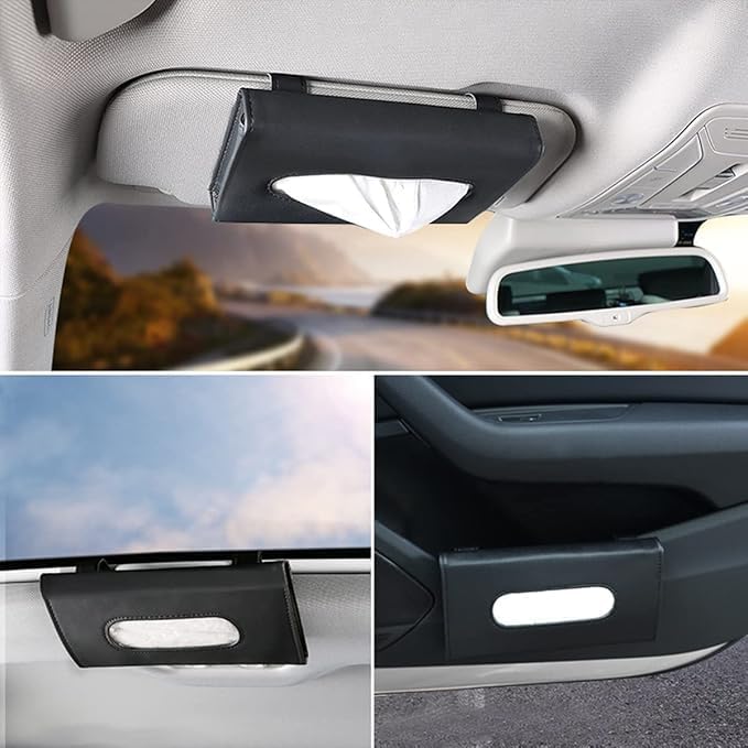 PU Leather Car Tissue Box – Sun Visor or Dashboard Mounted for Easy Access