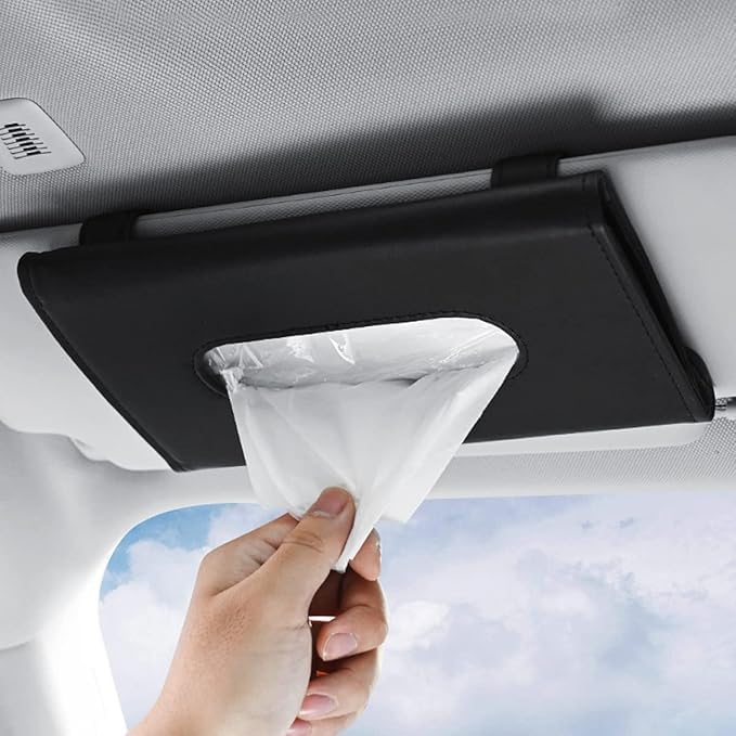 PU Leather Car Tissue Box – Sun Visor or Dashboard Mounted for Easy Access
