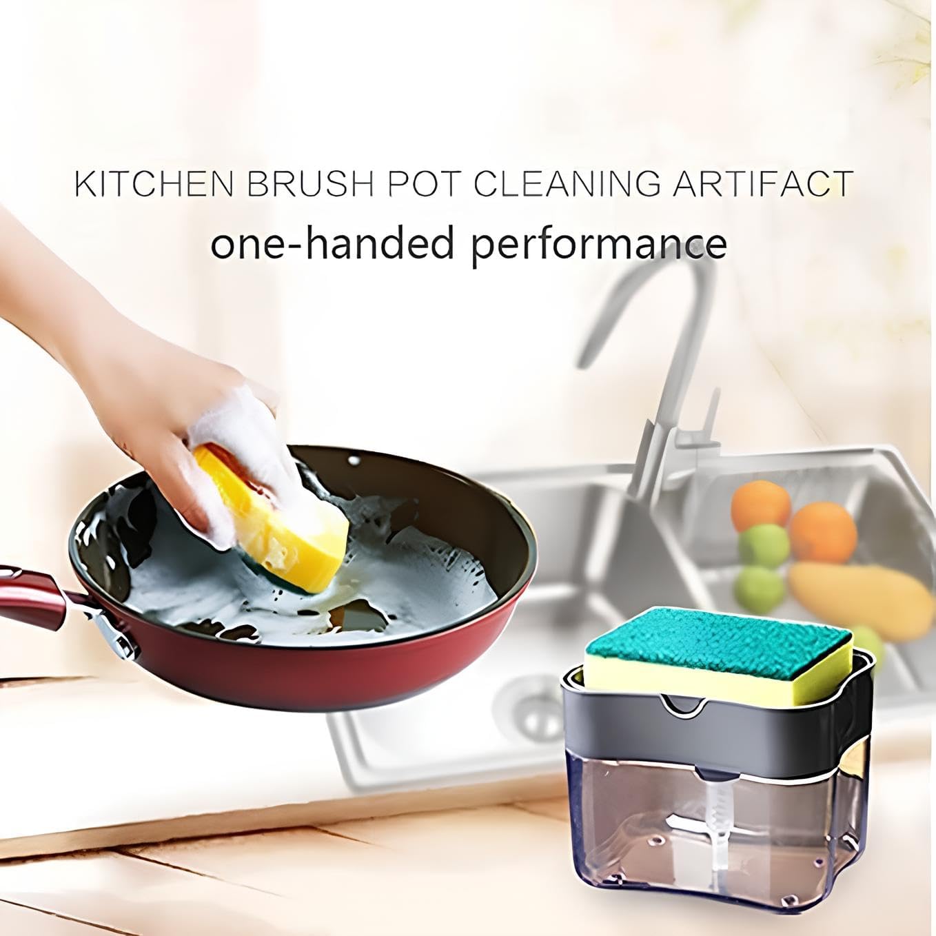 2-in-1 Kitchen Soap Dispenser with Sponge Holder – Dishwashing Pump and Sponge Rack for Sink