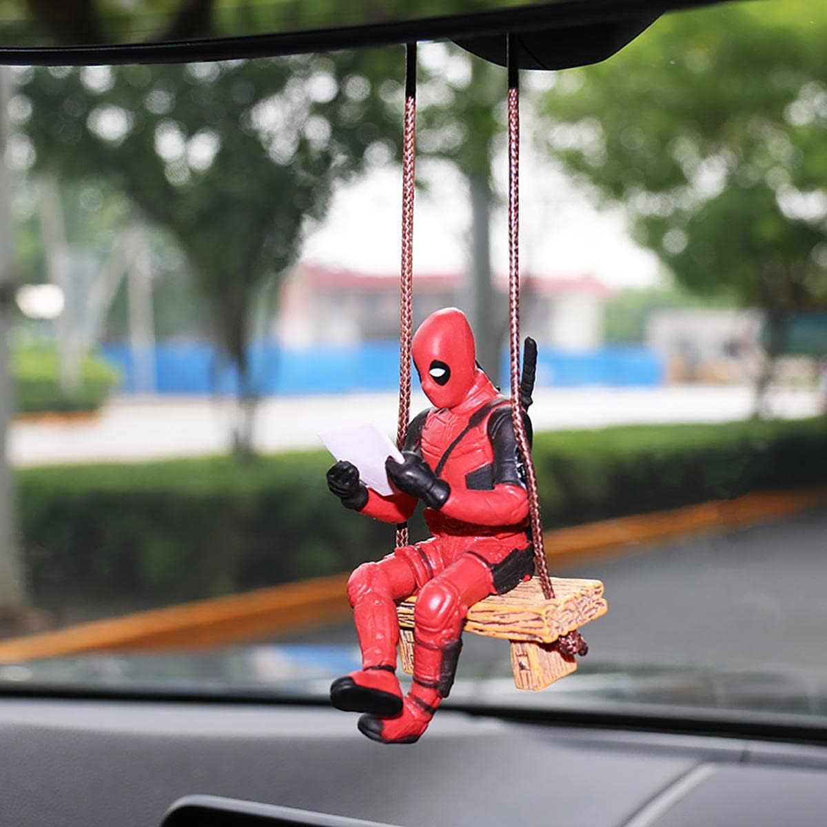 Funny Deadpool Car Mirror Hanging Pendant – Humorous Rearview Mirror Ornament, Perfect Christmas Gift & Interior Decor for Anime Fans