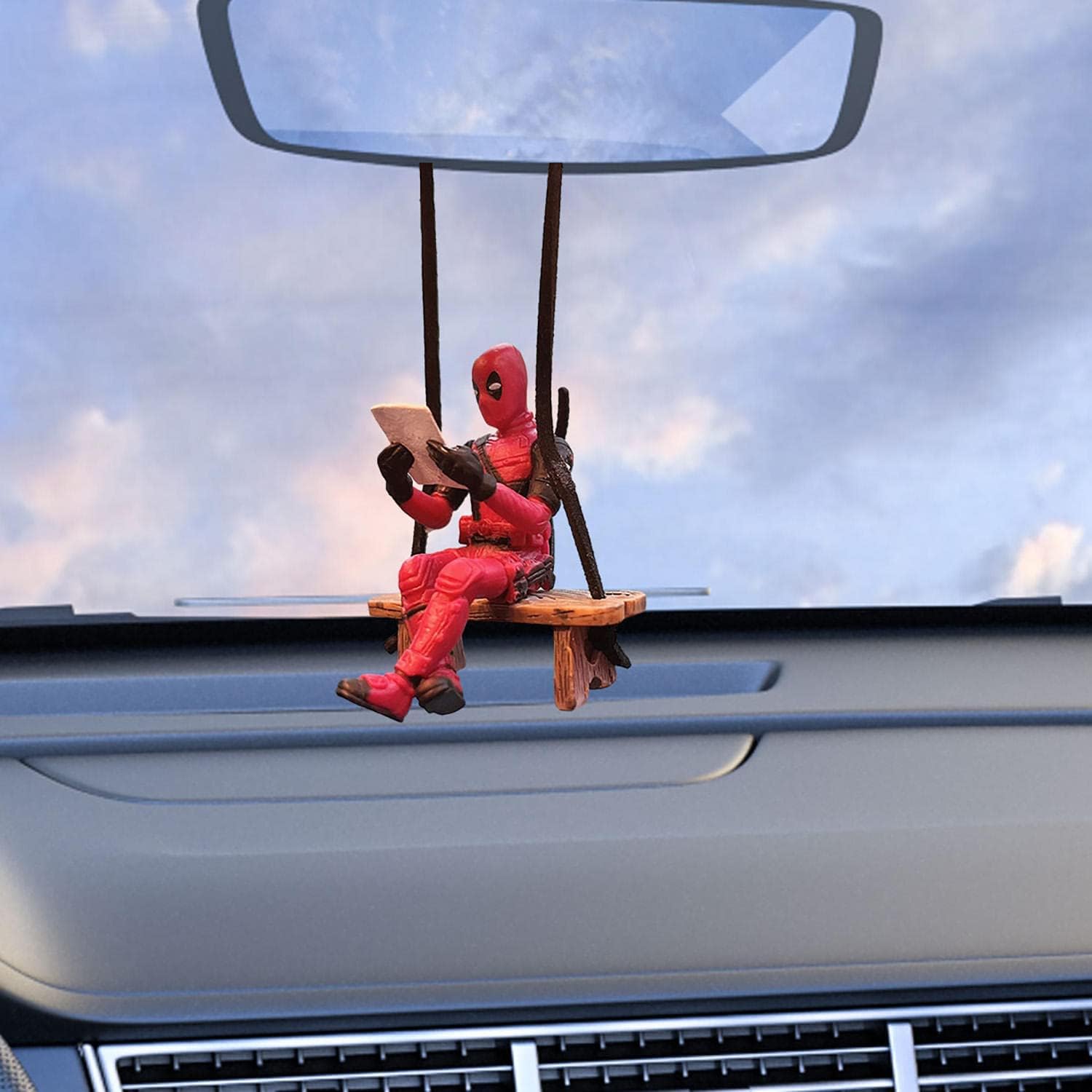Funny Deadpool Car Mirror Hanging Pendant – Humorous Rearview Mirror Ornament, Perfect Christmas Gift & Interior Decor for Anime Fans