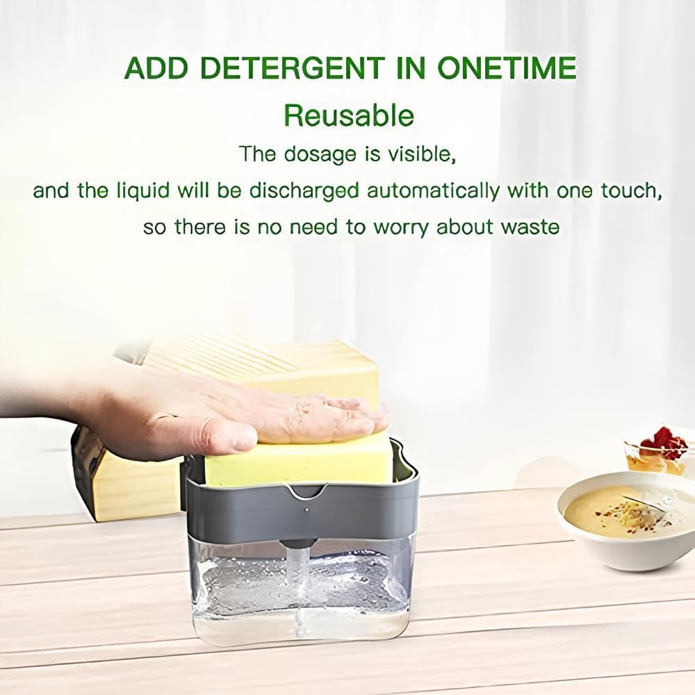 2-in-1 Kitchen Soap Dispenser with Sponge Holder – Dishwashing Pump and Sponge Rack for Sink