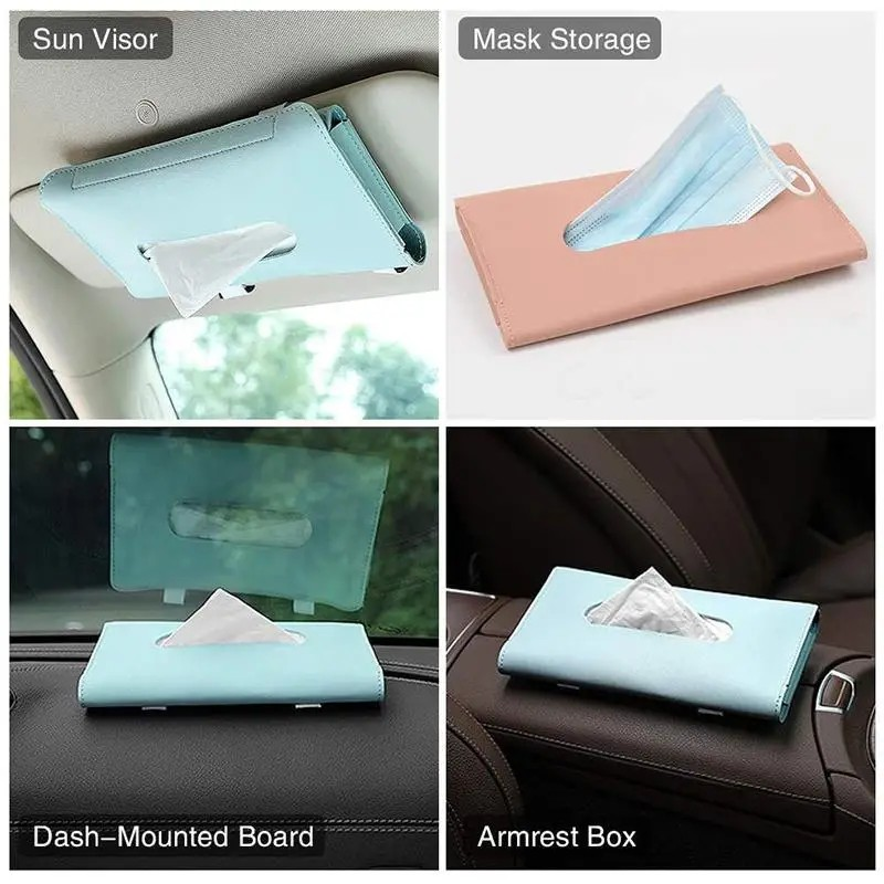 PU Leather Car Tissue Box – Sun Visor or Dashboard Mounted for Easy Access