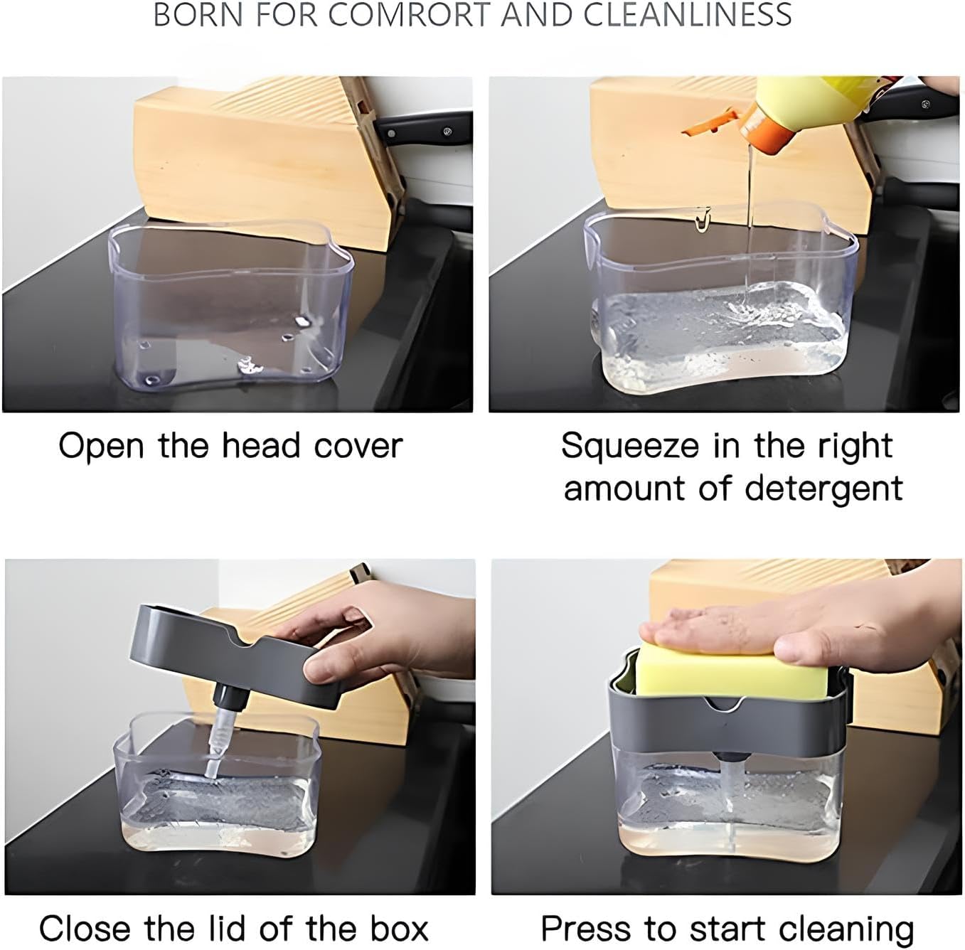 2-in-1 Kitchen Soap Dispenser with Sponge Holder – Dishwashing Pump and Sponge Rack for Sink