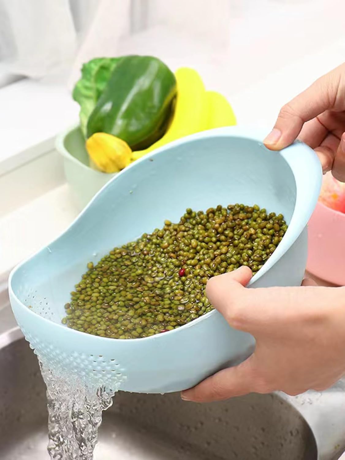 Multi-Functional Plastic Rice Washing Bowl with Strainer - Perfect for Grains & Kitchen Essentials