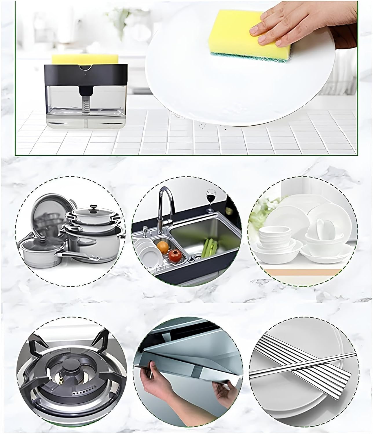 2-in-1 Kitchen Soap Dispenser with Sponge Holder – Dishwashing Pump and Sponge Rack for Sink