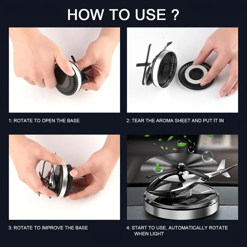 Solar-Powered Helicopter Aroma Diffuser – Long-Lasting Car Air Freshener & Odor Eliminator, Sleek Silvery Design for Home, Office, and Auto Decor