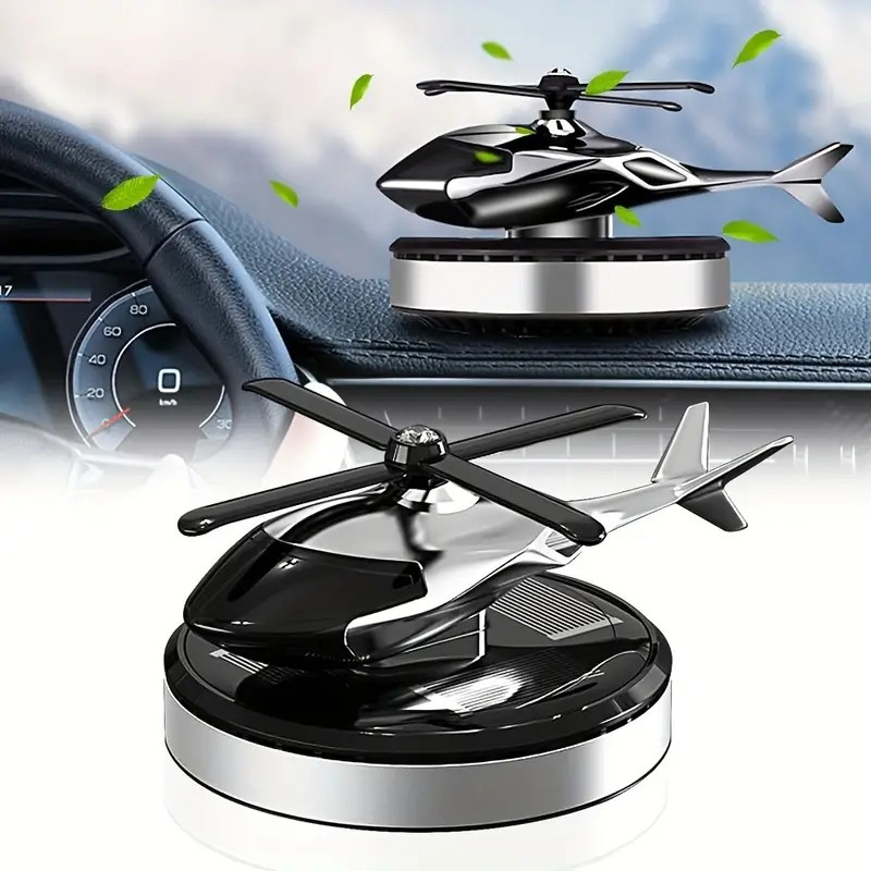Solar-Powered Helicopter Aroma Diffuser – Long-Lasting Car Air Freshener & Odor Eliminator, Sleek Silvery Design for Home, Office, and Auto Decor