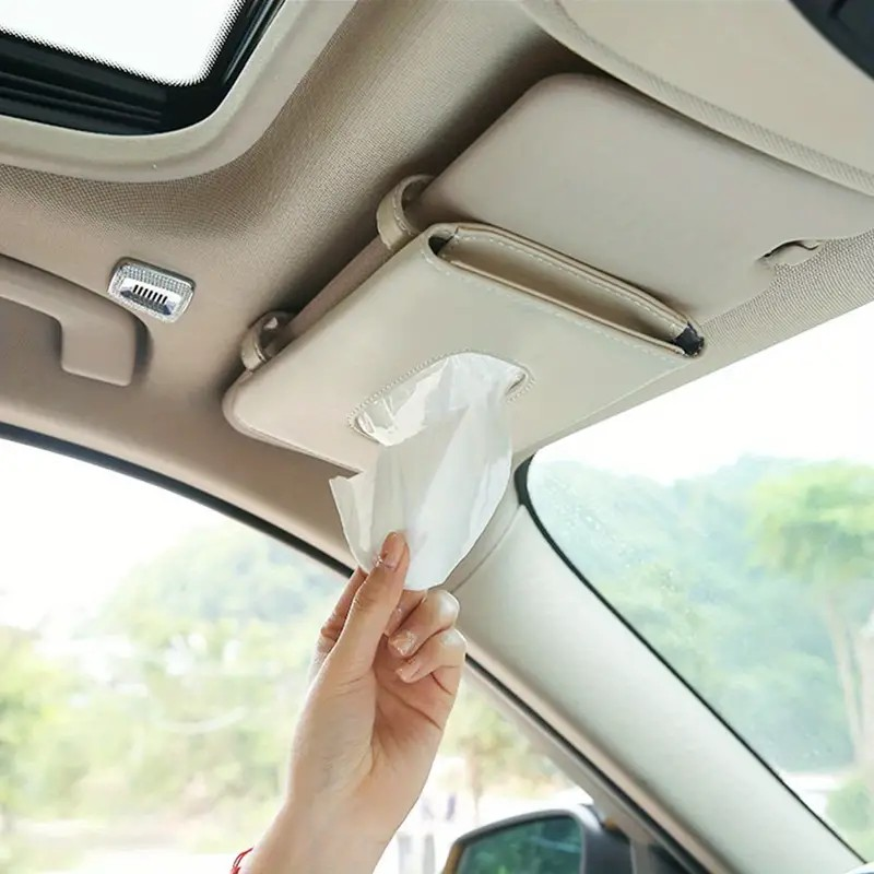 PU Leather Car Tissue Box – Sun Visor or Dashboard Mounted for Easy Access