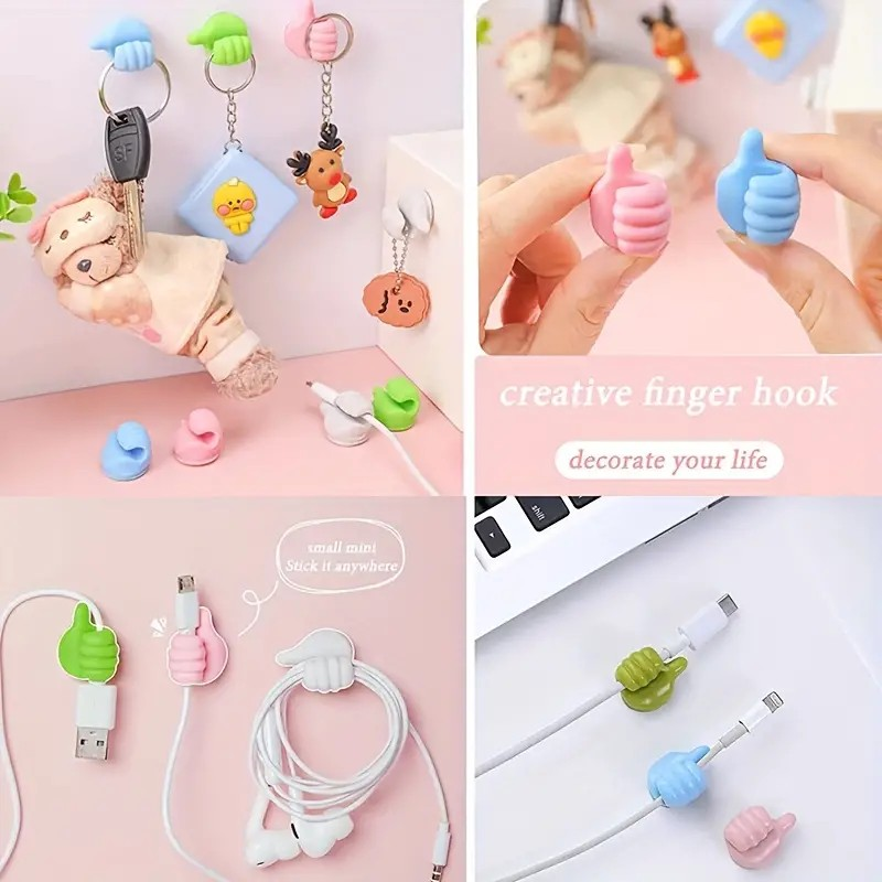 Value Pack of Adhesive Thumb Wall Hooks – Multifunctional Cable Clips & Key Holders for Organizing Cables, Keys, and More (20 Piece)