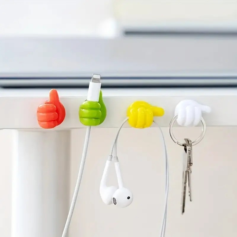 Value Pack of Adhesive Thumb Wall Hooks – Multifunctional Cable Clips & Key Holders for Organizing Cables, Keys, and More (20 Piece)