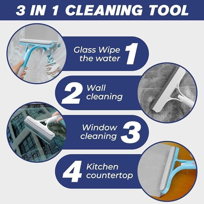 3-in-1 Window Cleaning Tool with Spray Bottle & Silicone Squeegee - Ideal for Car, Home, & High Windows