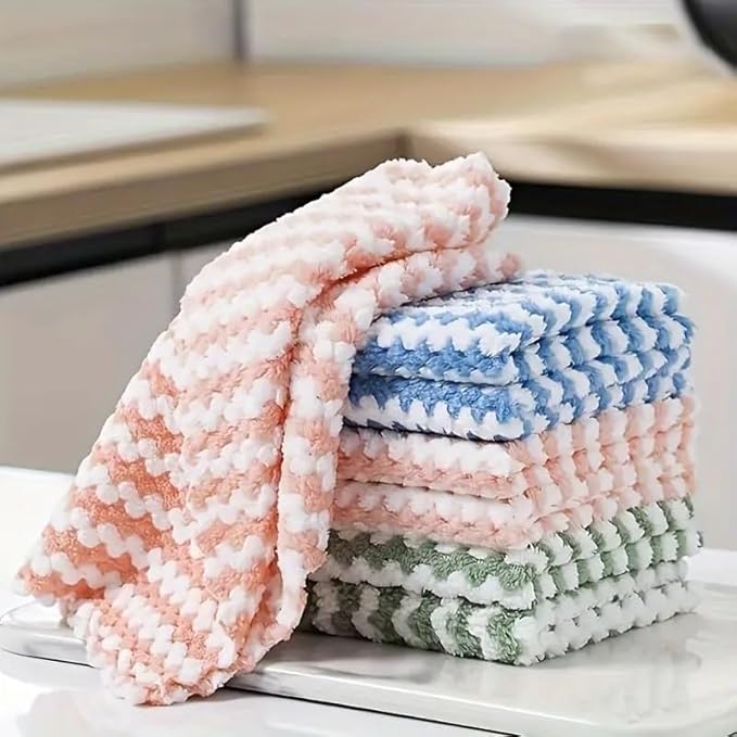 10pcs Coral Fleece Microfiber Dish Cloths - Soft, Absorbent & Reusable Towels for Kitchen, Bathroom, Car & Window Cleaning (Random Colors)