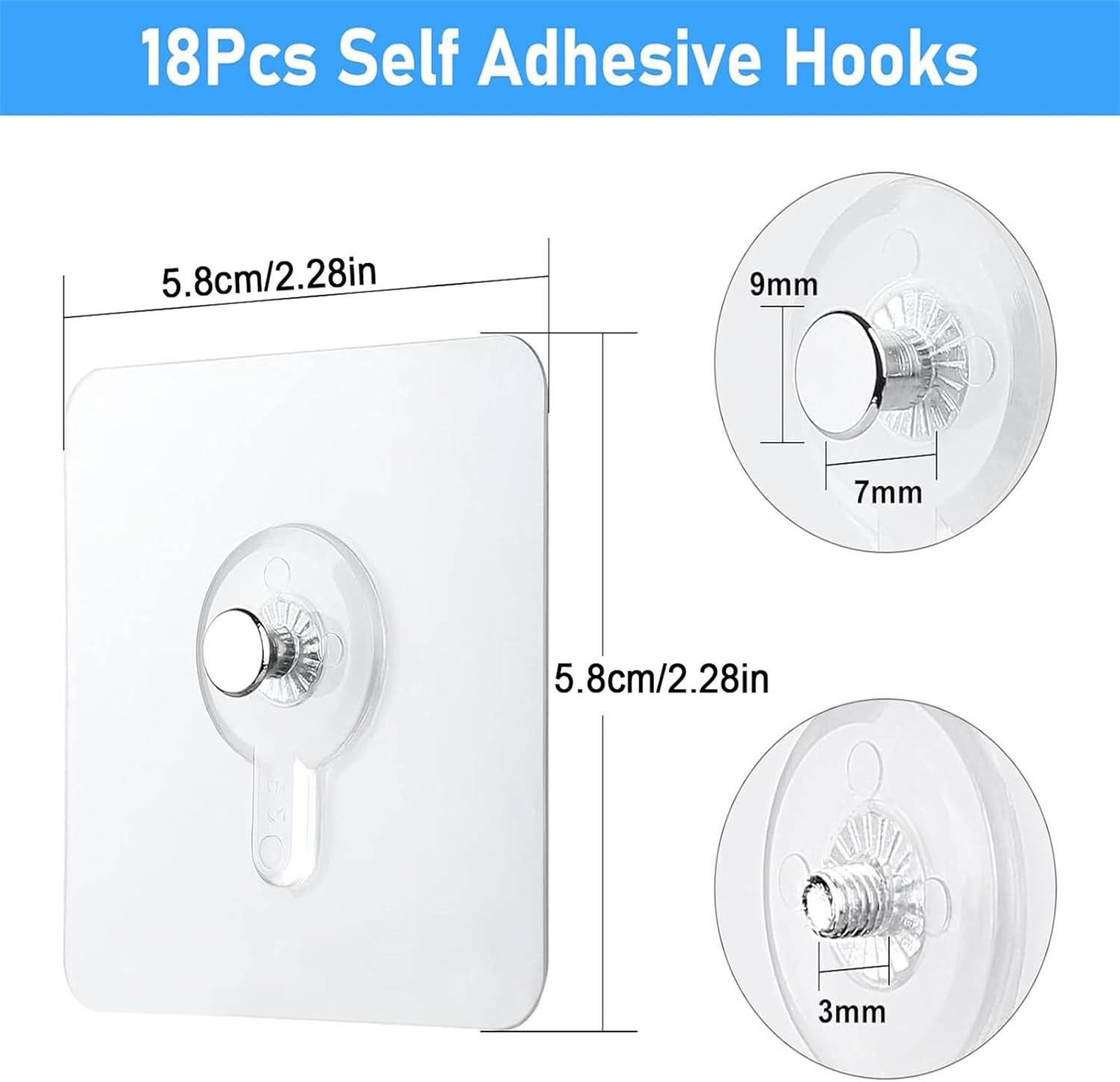18pcs Self-Adhesive Picture Hangers – Heavy-Duty Wall Hooks, Nail-Free Waterproof Adhesive Hooks for Home, Kitchen, Bathroom & Office