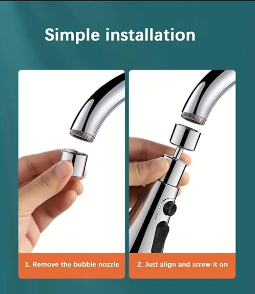 3-in-1 Kitchen & Bathroom Faucet Extender - Splash-Proof, Pressurized Sprinkler with 3-Speed Rotatable Bubbler and Scrubbing Nozzle