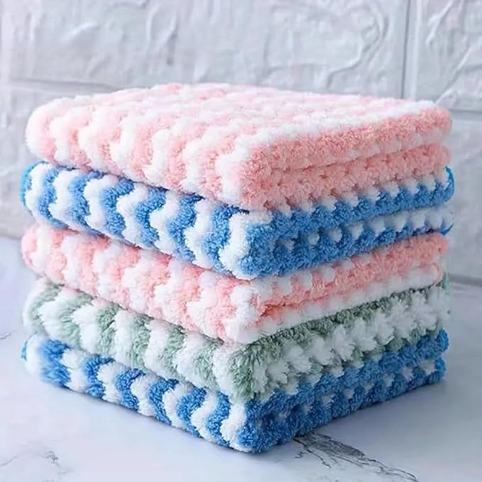 10pcs Coral Fleece Microfiber Dish Cloths - Soft, Absorbent & Reusable Towels for Kitchen, Bathroom, Car & Window Cleaning (Random Colors)