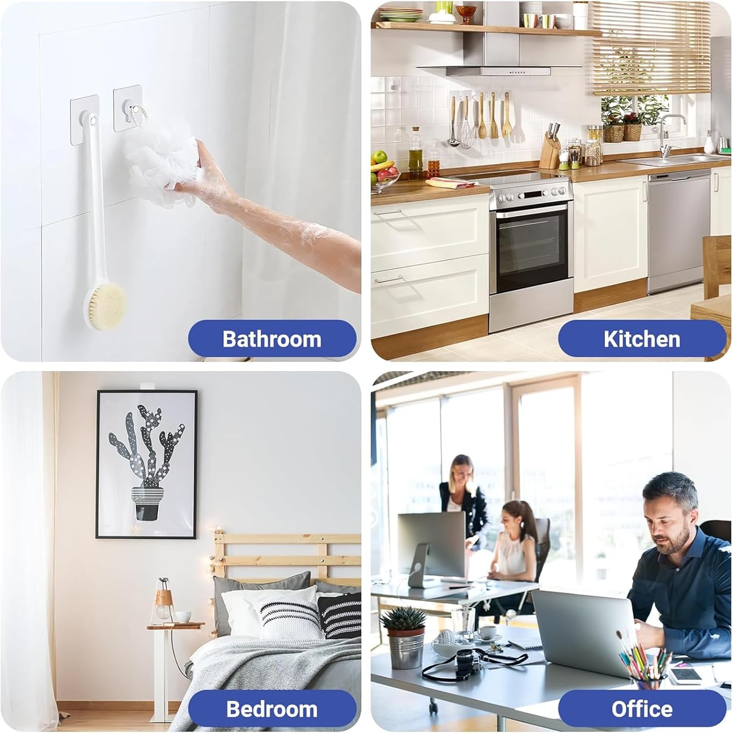 18pcs Self-Adhesive Picture Hangers – Heavy-Duty Wall Hooks, Nail-Free Waterproof Adhesive Hooks for Home, Kitchen, Bathroom & Office