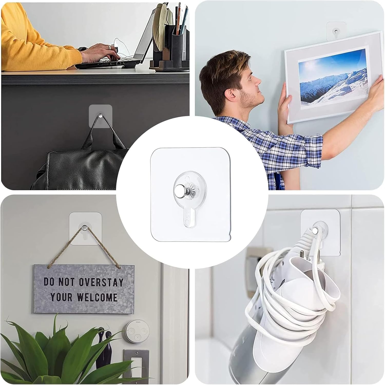 18pcs Self-Adhesive Picture Hangers – Heavy-Duty Wall Hooks, Nail-Free Waterproof Adhesive Hooks for Home, Kitchen, Bathroom & Office