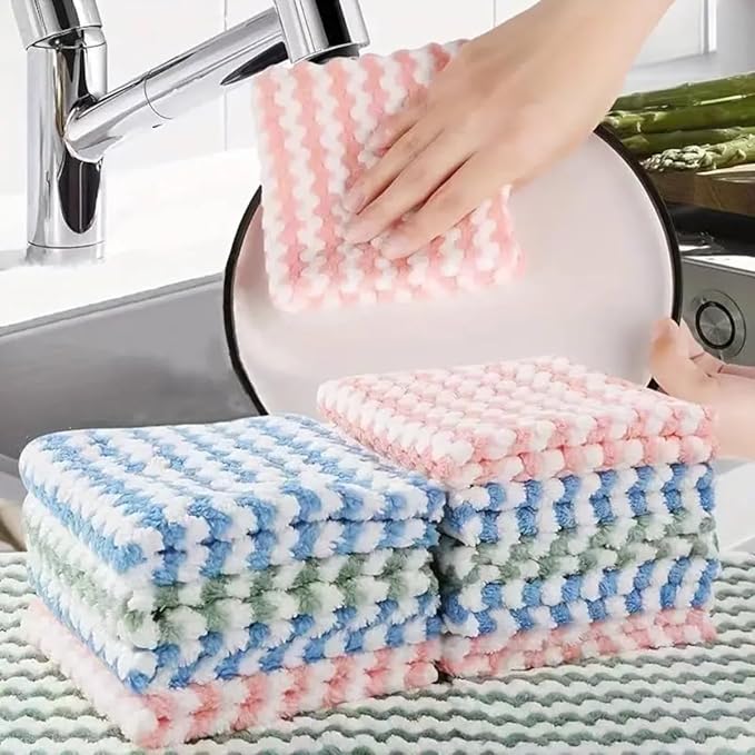 10pcs Coral Fleece Microfiber Dish Cloths - Soft, Absorbent & Reusable Towels for Kitchen, Bathroom, Car & Window Cleaning (Random Colors)