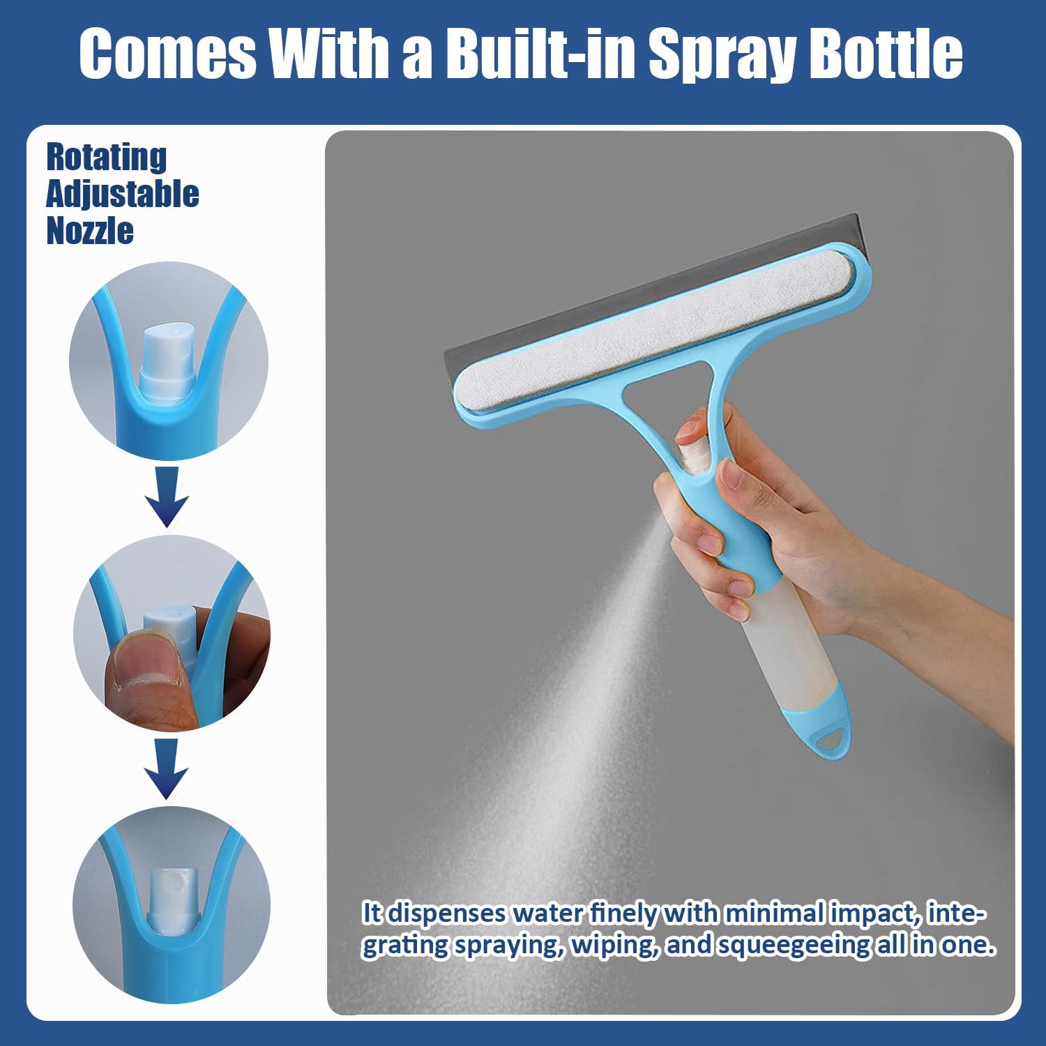 3-in-1 Window Cleaning Tool with Spray Bottle & Silicone Squeegee - Ideal for Car, Home, & High Windows