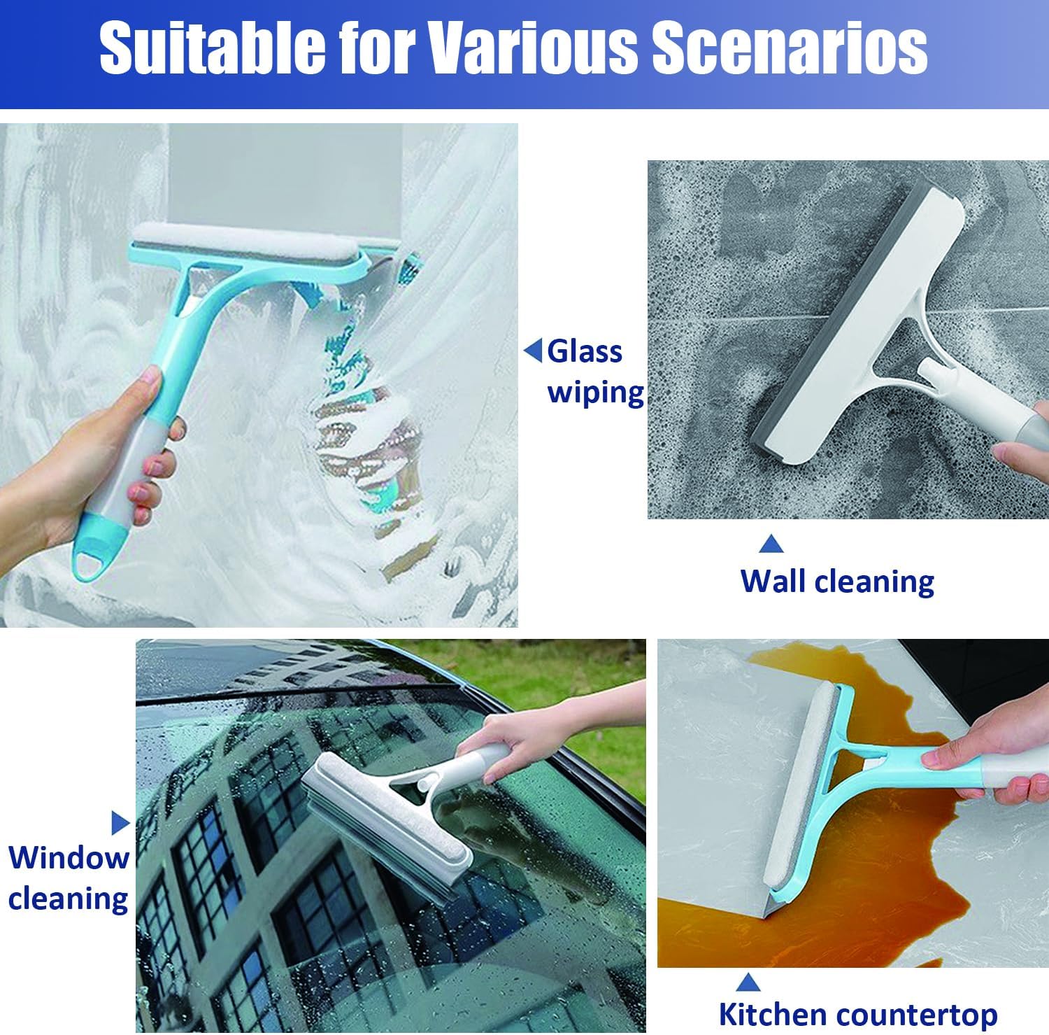 3-in-1 Window Cleaning Tool with Spray Bottle & Silicone Squeegee - Ideal for Car, Home, & High Windows