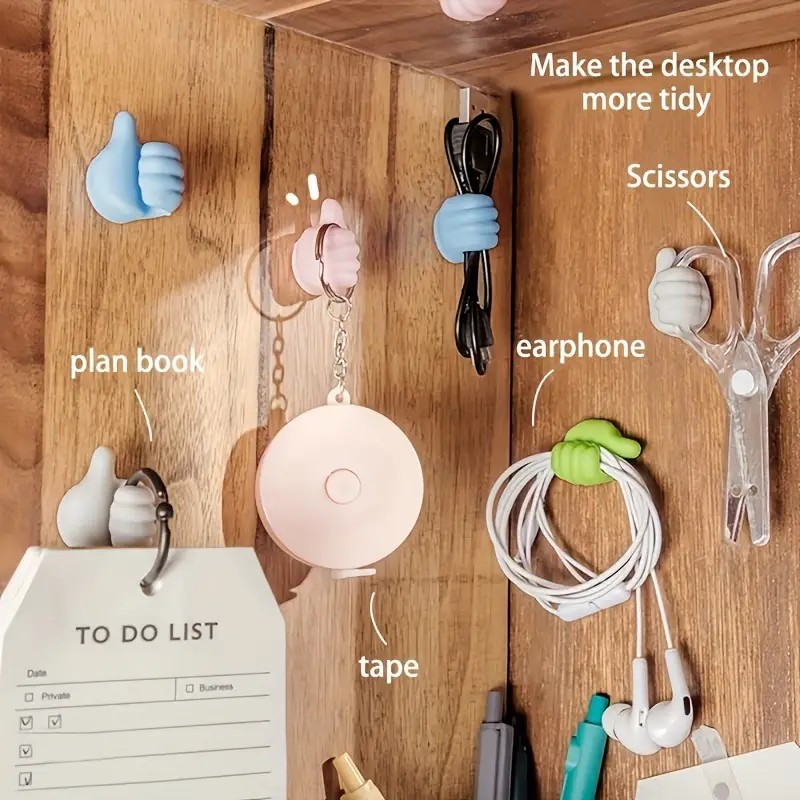 Value Pack of Adhesive Thumb Wall Hooks – Multifunctional Cable Clips & Key Holders for Organizing Cables, Keys, and More (20 Piece)