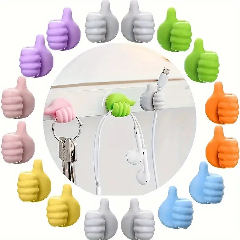 Value Pack of Adhesive Thumb Wall Hooks – Multifunctional Cable Clips & Key Holders for Organizing Cables, Keys, and More (20 Piece)